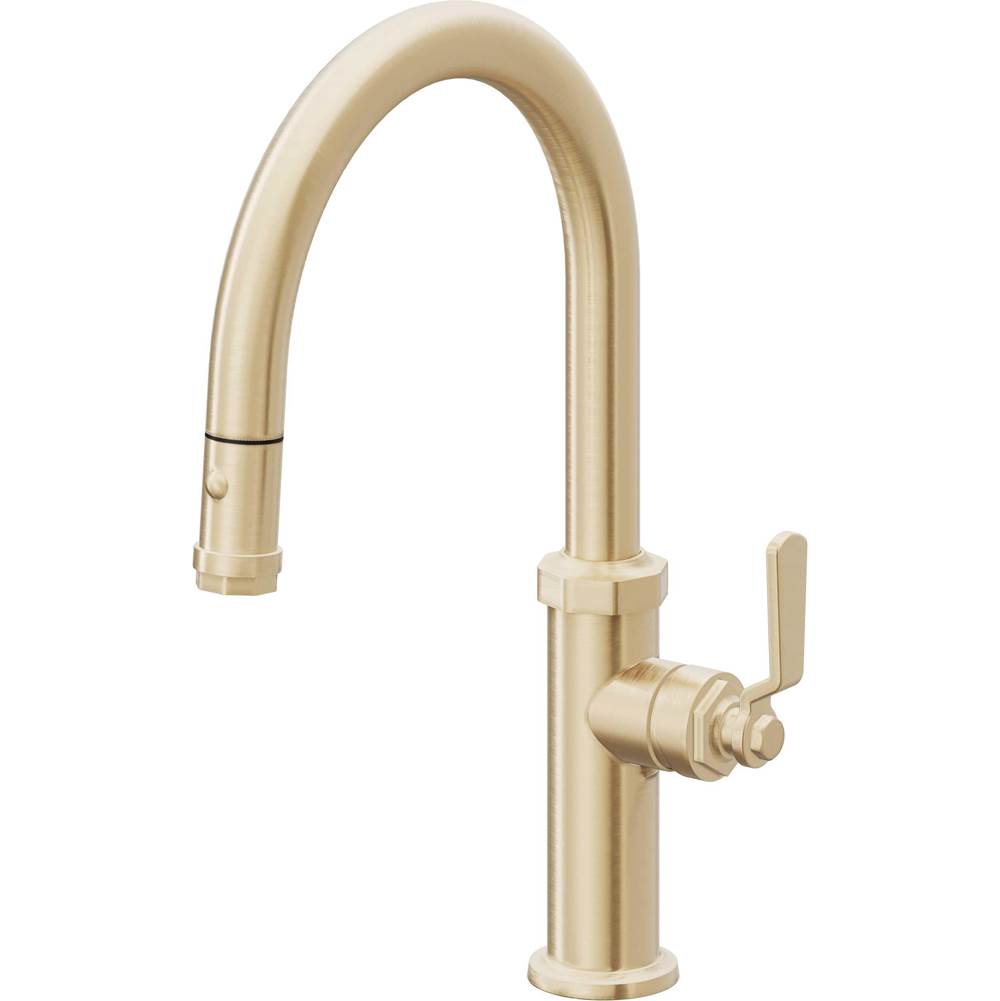 California Faucets - Pull-Down Kitchen Faucet with Button Sprayer  - Low Arc Spout - Satin Brass Pvd