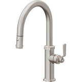 California Faucets - Pull-Down Kitchen Faucet with Button Sprayer  - Low Arc Spout - Ultra Stainless Steel Pvd