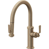 California Faucets - Pull-Down Kitchen Faucet with Squeeze Sprayer  - Low Arc Spout - Antique Brass Flat
