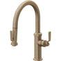 California Faucets - Pull-Down Kitchen Faucet with Squeeze Sprayer  - Low Arc Spout - Antique Brass Flat