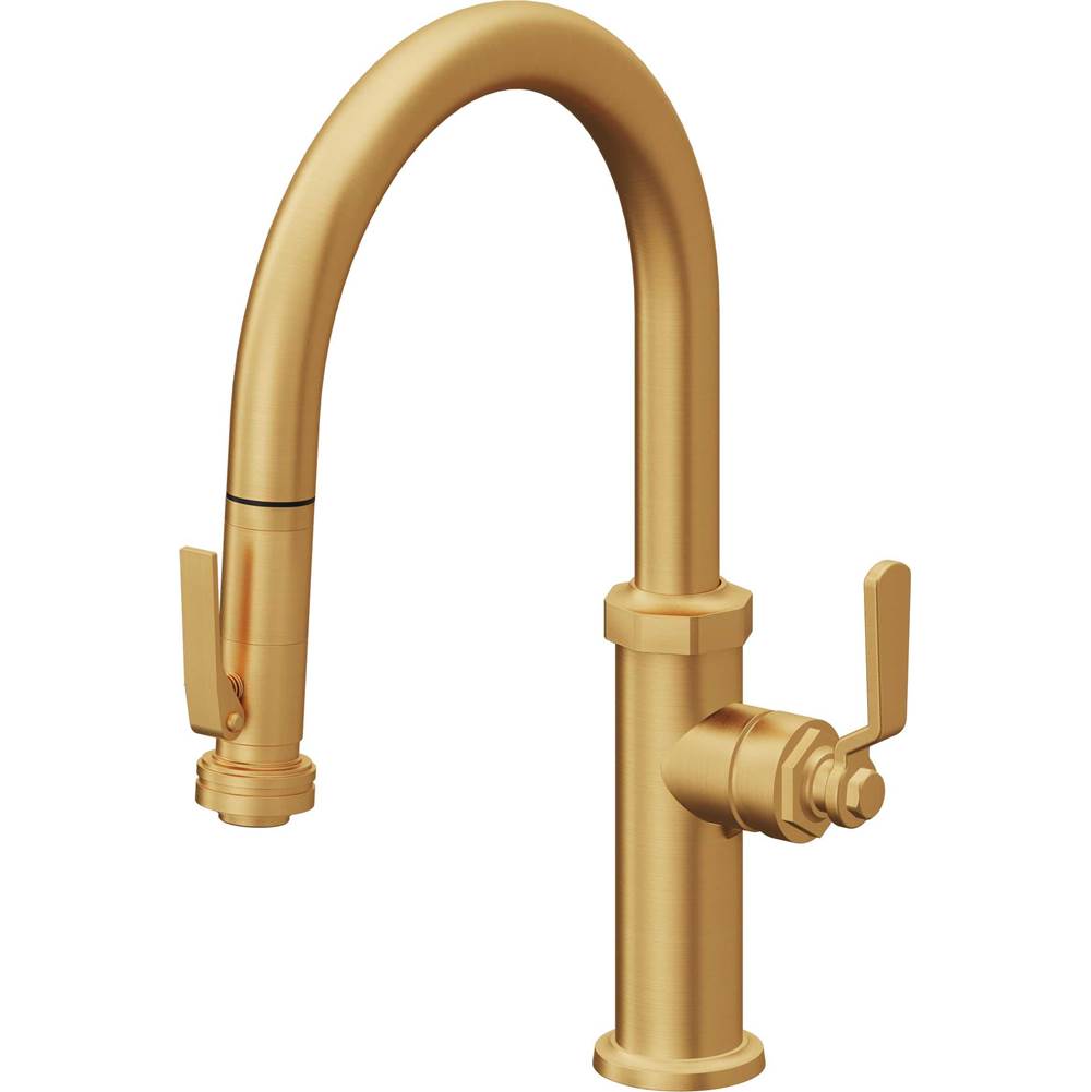 California Faucets - Pull-Down Kitchen Faucet with Squeeze Sprayer  - Low Arc Spout - Lifetime Satin Gold Pvd