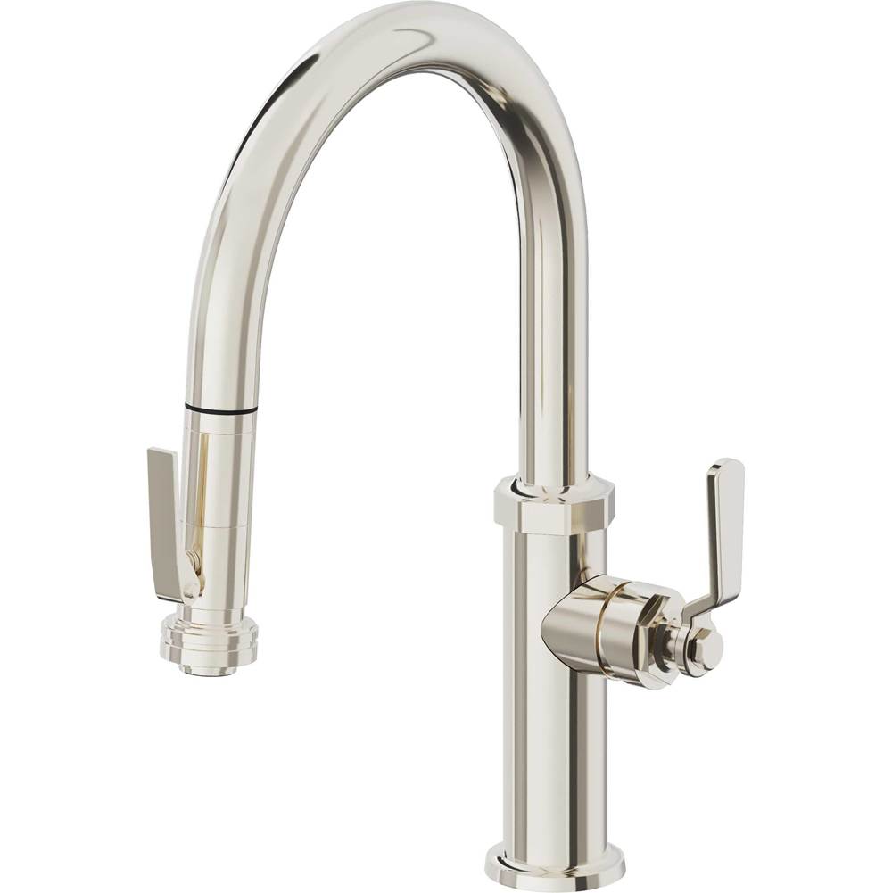 California Faucets - Pull-Down Kitchen Faucet with Squeeze Sprayer  - Low Arc Spout - Polished Nickel Pvd