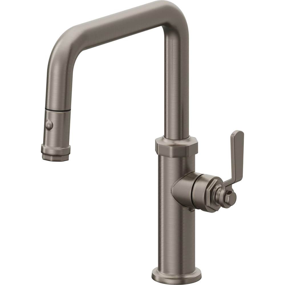 California Faucets - Pull-Down Kitchen Faucet with Button Sprayer  - Quad Spout - Graphite Pvd