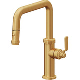 California Faucets - Pull-Down Kitchen Faucet with Button Sprayer  - Quad Spout - Lifetime Satin Gold Pvd