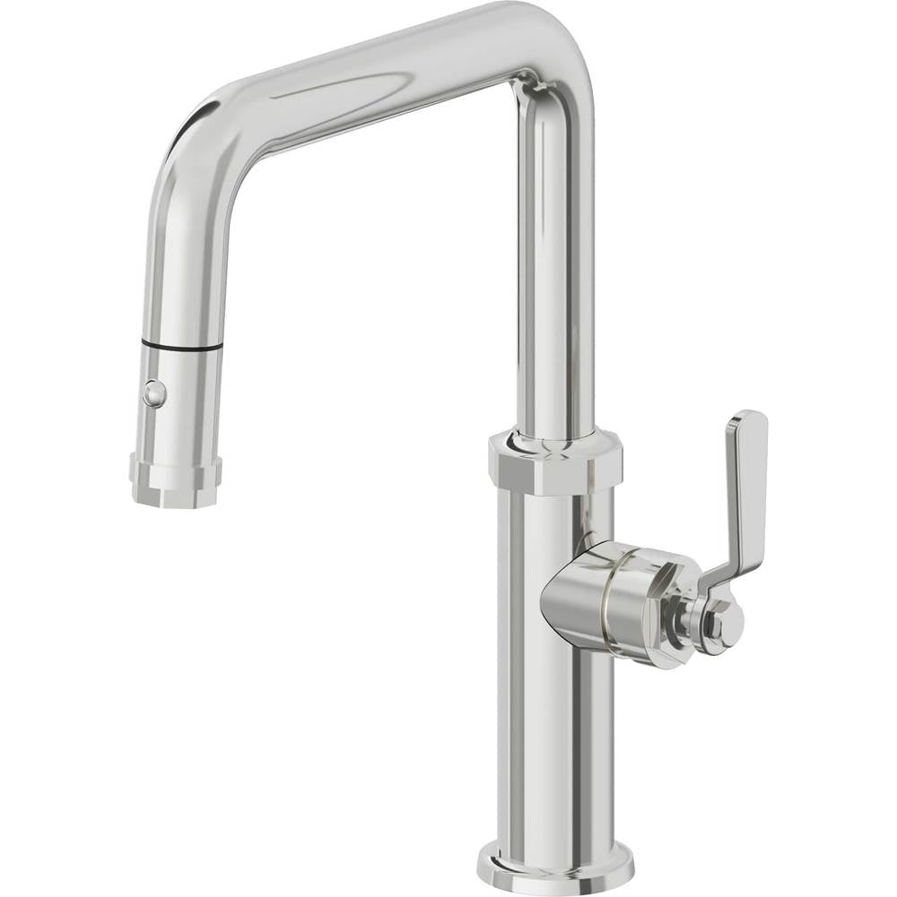 California Faucets - Pull-Down Kitchen Faucet with Button Sprayer  - Quad Spout - Polished Chrome