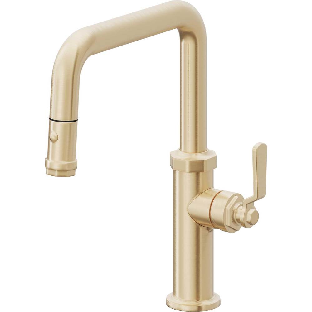 California Faucets - Pull-Down Kitchen Faucet with Button Sprayer  - Quad Spout - Satin Brass Pvd