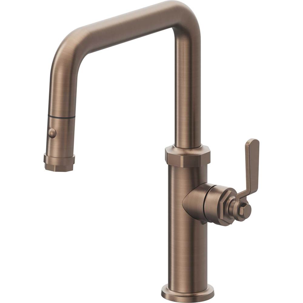 California Faucets - Pull-Down Kitchen Faucet with Button Sprayer  - Quad Spout - Satin Bronze Pvd