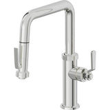 California Faucets - Pull-Down Kitchen Faucet with Squeeze Sprayer  - Quad Spout - Polished Chrome