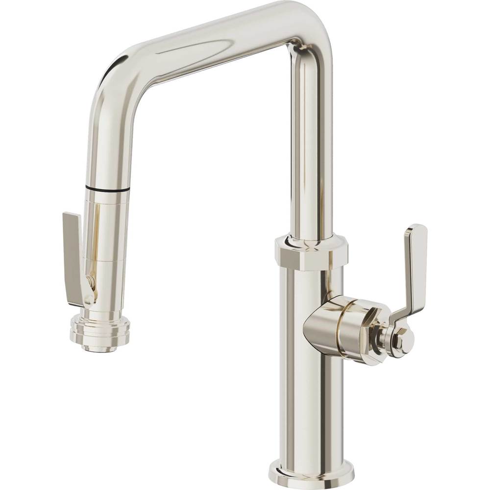 California Faucets - Pull-Down Kitchen Faucet with Squeeze Sprayer  - Quad Spout - Polished Nickel Pvd