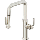 California Faucets - Pull-Down Kitchen Faucet with Squeeze Sprayer  - Quad Spout - Polished Nickel Pvd