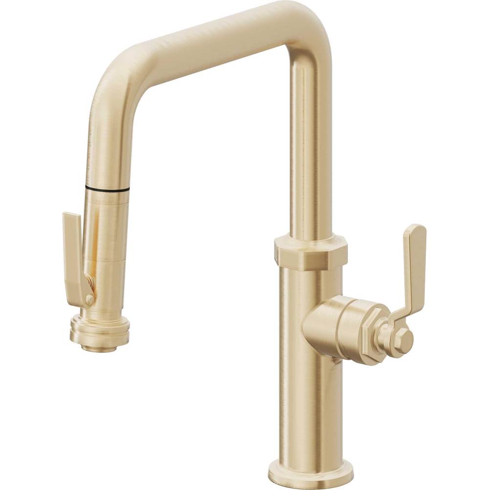 California Faucets - Pull-Down Kitchen Faucet with Squeeze Sprayer  - Quad Spout - Satin Brass Pvd