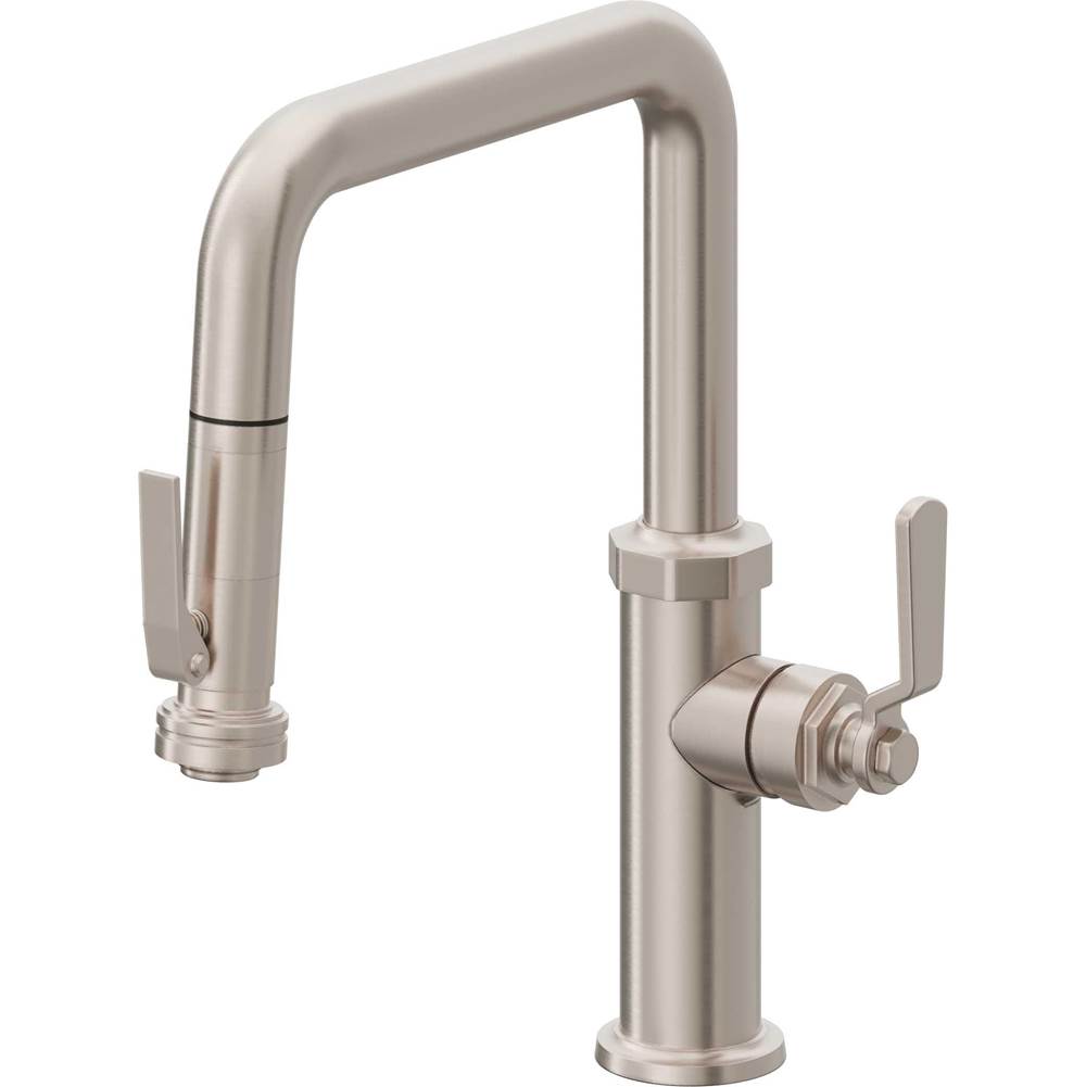 California Faucets - Pull-Down Kitchen Faucet with Squeeze Sprayer  - Quad Spout - Gloss White