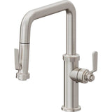 California Faucets - Pull-Down Kitchen Faucet with Squeeze Sprayer  - Quad Spout - Ultra Stainless Steel Pvd