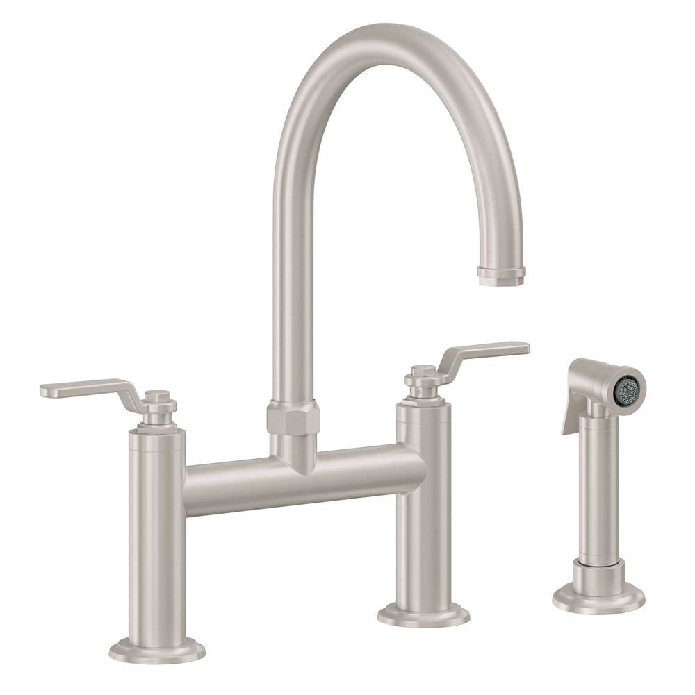 California Faucets - Bridge Kitchen Faucet with Sidespray - Arc Spout - Gloss White