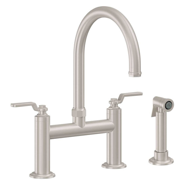 California Faucets - Bridge Kitchen Faucet with Sidespray - Arc Spout - Gloss White