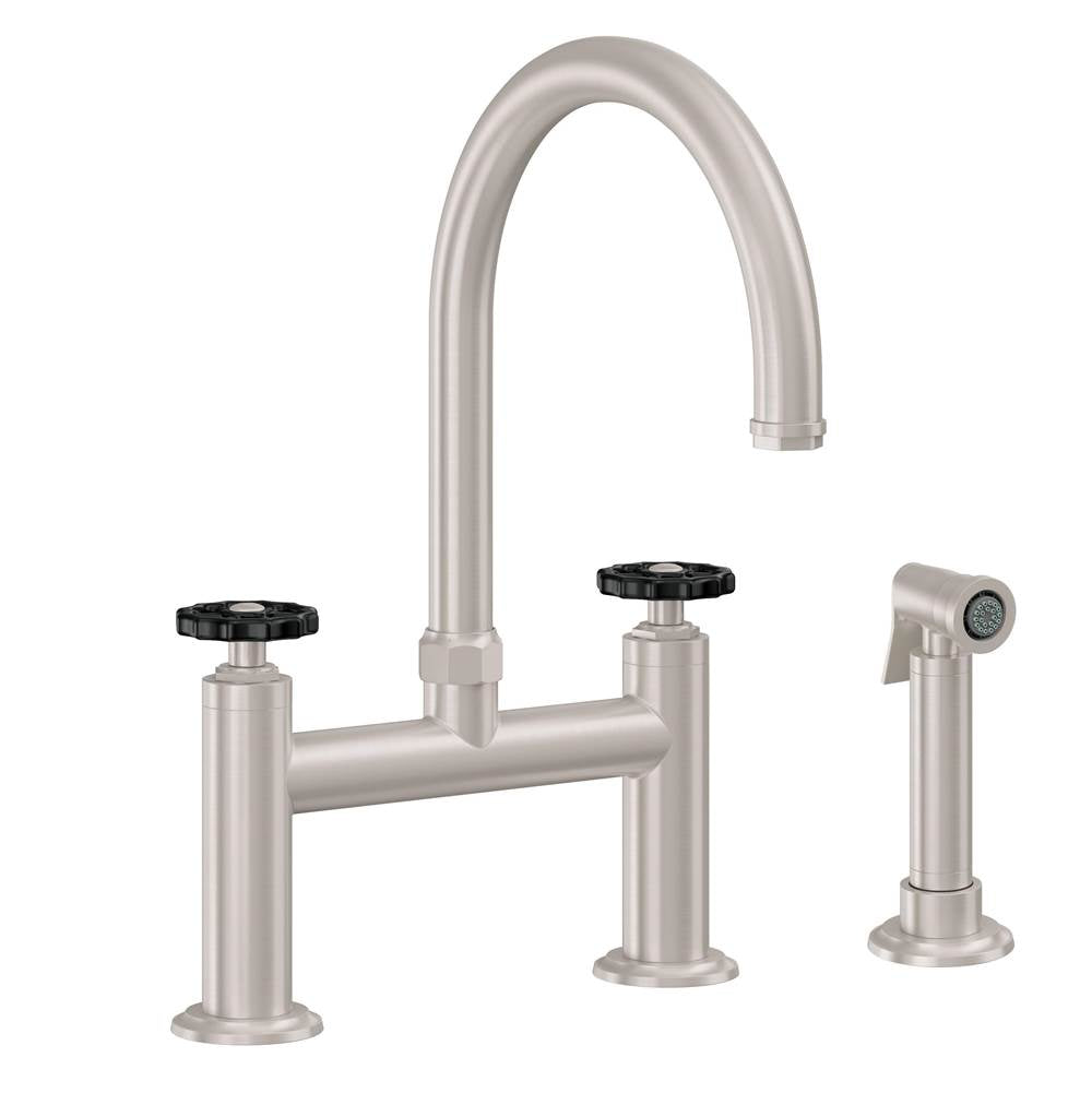 California Faucets - Bridge Kitchen Faucet with Sidespray - Arc Spout - Gloss White