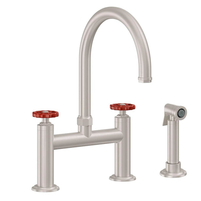 California Faucets - Bridge Kitchen Faucet with Sidespray - Arc Spout - Gloss White