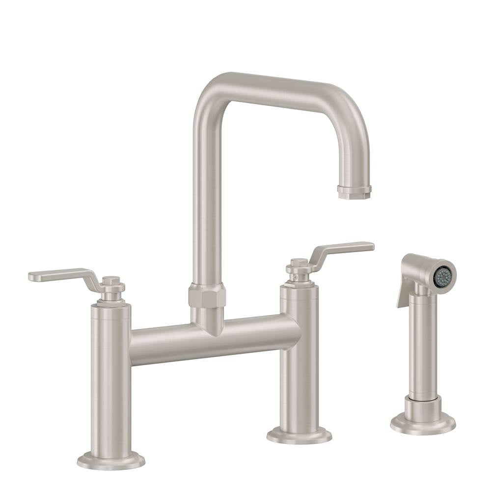 California Faucets - Bridge Kitchen Faucet with Sidespray - Quad Spout - Gloss White