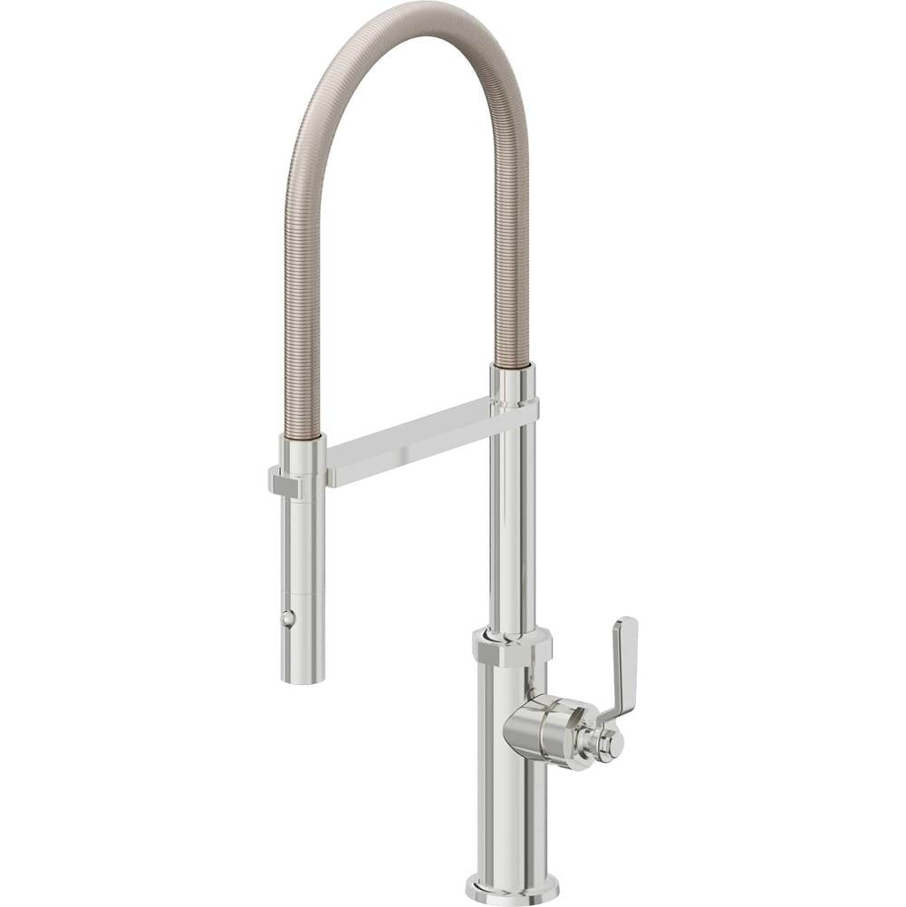 California Faucets - Culinary Pull-Out Kitchen Faucet with Button Sprayer - Polished Chrome