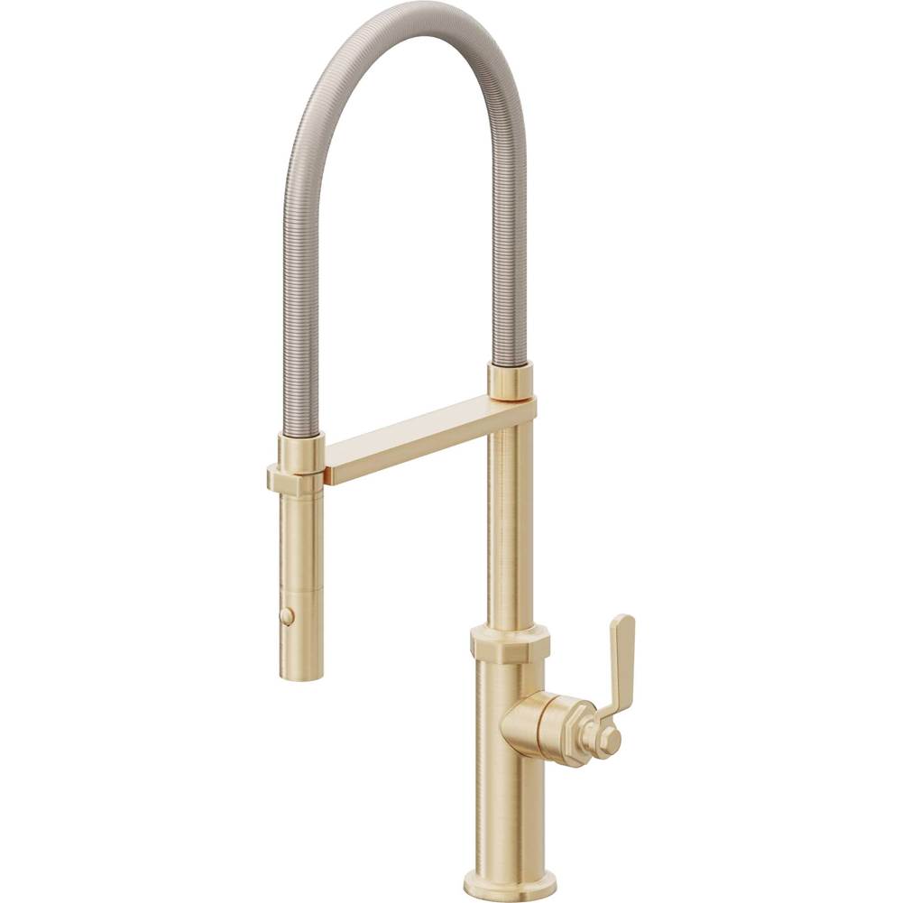 California Faucets - Culinary Pull-Out Kitchen Faucet with Button Sprayer - Satin Brass Pvd