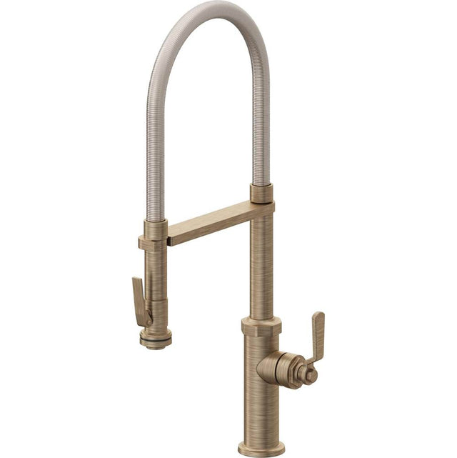 California Faucets - Culinary Pull-Out Kitchen Faucet with Squeeze Sprayer - Antique Brass Flat