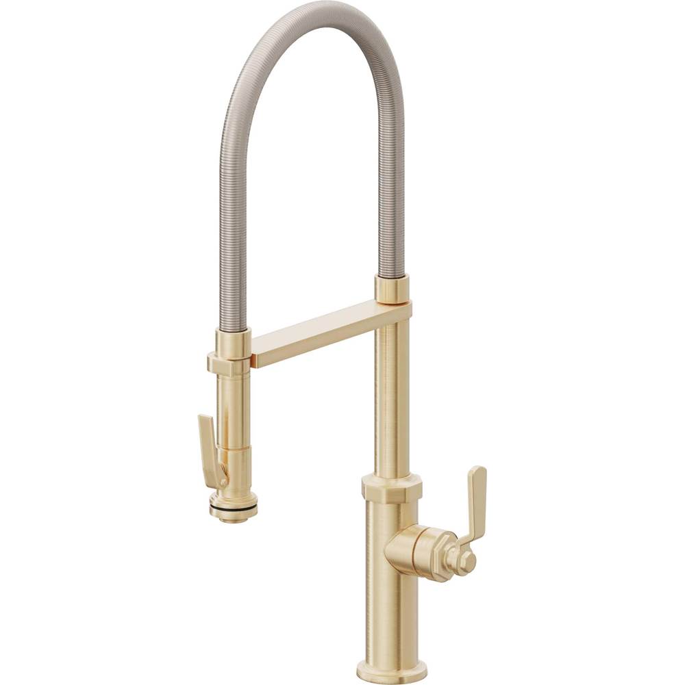 California Faucets - Culinary Pull-Out Kitchen Faucet with Squeeze Sprayer - Satin Brass Pvd