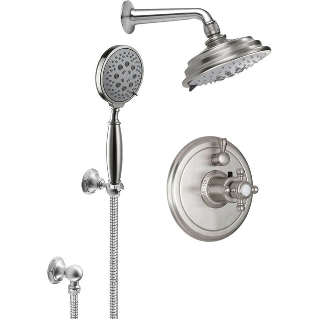 California Faucets - Monterey StyleTherm 1/2'' Thermostatic Shower System with Showerhead and Handshower on Hook - Gloss White