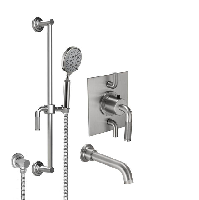 California Faucets - Descanso StyleTherm 1/2'' Thermostatic Shower System with Handshower Slide Bar and Tub Spout - Gloss White