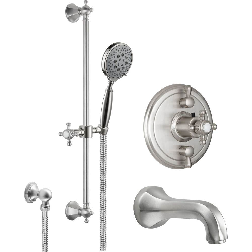 California Faucets - Monterey StyleTherm 1/2'' Thermostatic Shower System with Handshower Slide Bar and Tub Spout - Gloss White