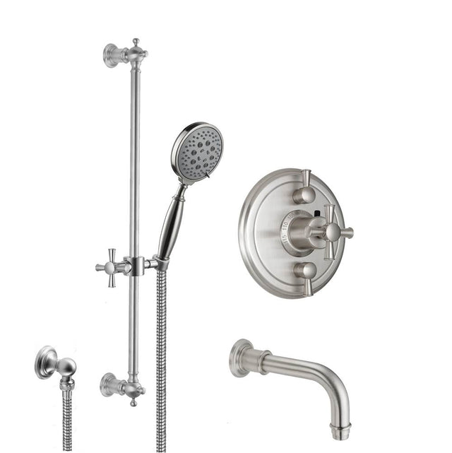 California Faucets - Miramar Styletherm 1/2'' Thermostatic Shower System with Handshower Slide Bar and Tub Spout - Gloss White