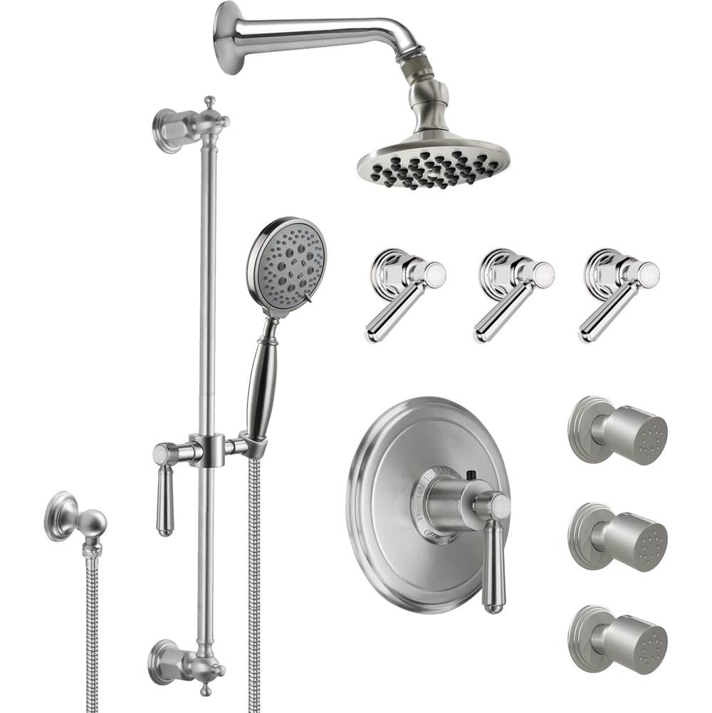 California Faucets - Montecito StyleTherm 3/4'' Thermostatic Shower System with Body Spray, Handshower on Slide Bar, and Showerhead - Gloss White
