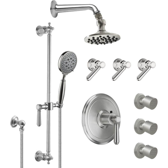 California Faucets - Montecito StyleTherm 3/4'' Thermostatic Shower System with Body Spray, Handshower on Slide Bar, and Showerhead - Gloss White