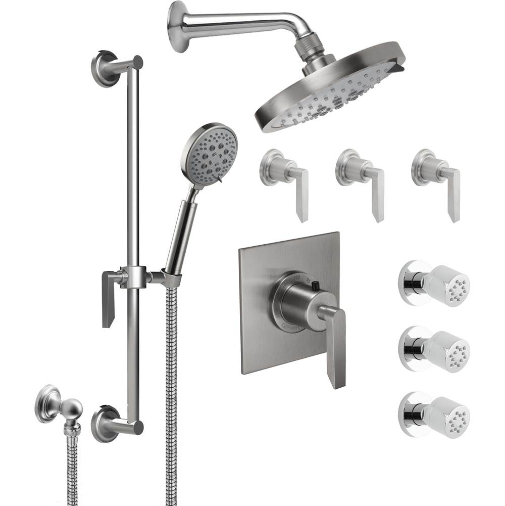 California Faucets - Rincon Bay StyleTherm 3/4'' Thermostatic Shower System with Body Spray, Handshower on Slide Bar, and Showerhead - Gloss White