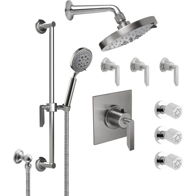 California Faucets - Rincon Bay StyleTherm 3/4'' Thermostatic Shower System with Body Spray, Handshower on Slide Bar, and Showerhead - Gloss White