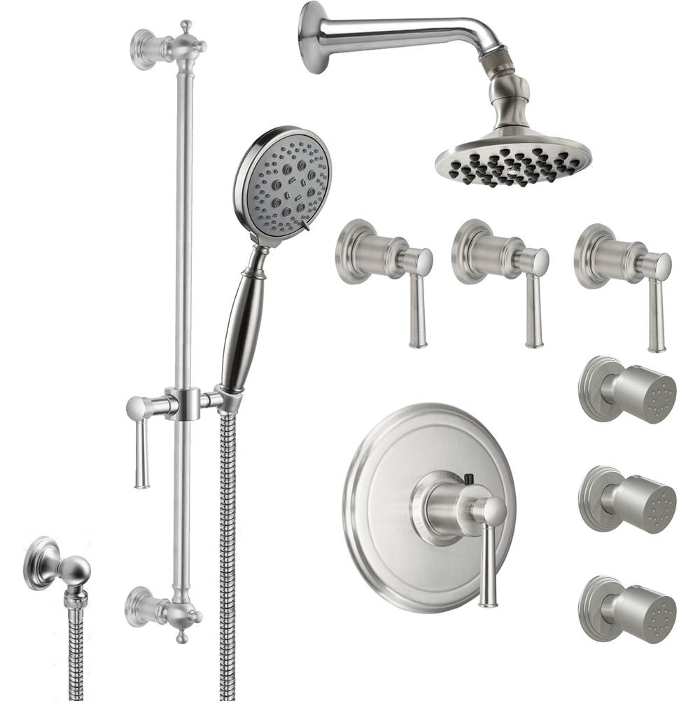 California Faucets - Miramar StyleTherm 3/4'' Thermostatic Shower System with Body Spray, Handshower on Slide Bar, and Showerhead - Gloss White