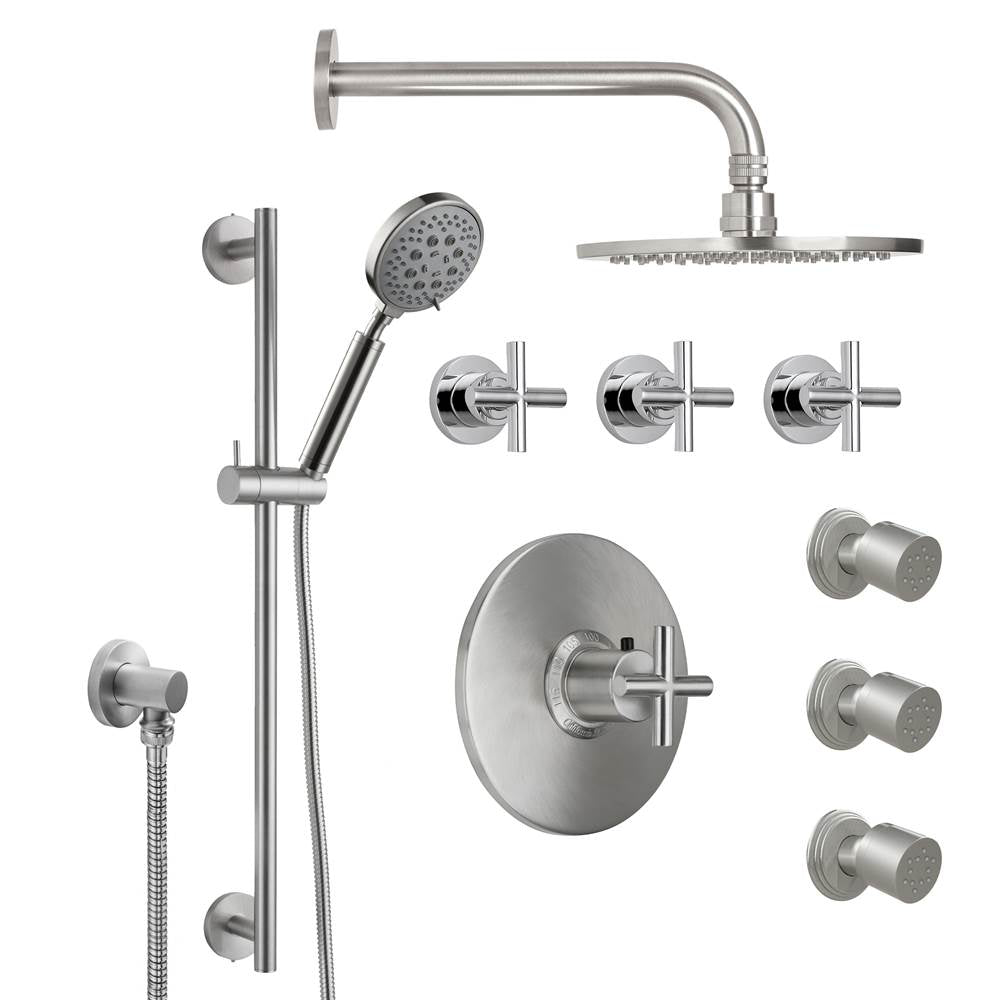 California Faucets - Tiburon Styletherm 1/2'' Thermostatic Shower System with Body Spray, Handshower on Slide Bar, and Showerhead - Gloss White
