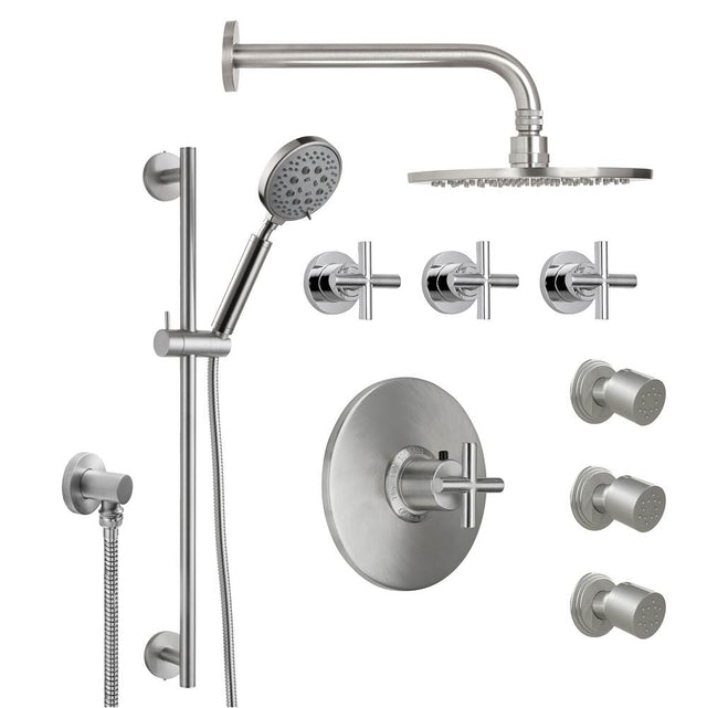 California Faucets - Tiburon Styletherm 1/2'' Thermostatic Shower System with Body Spray, Handshower on Slide Bar, and Showerhead - Gloss White