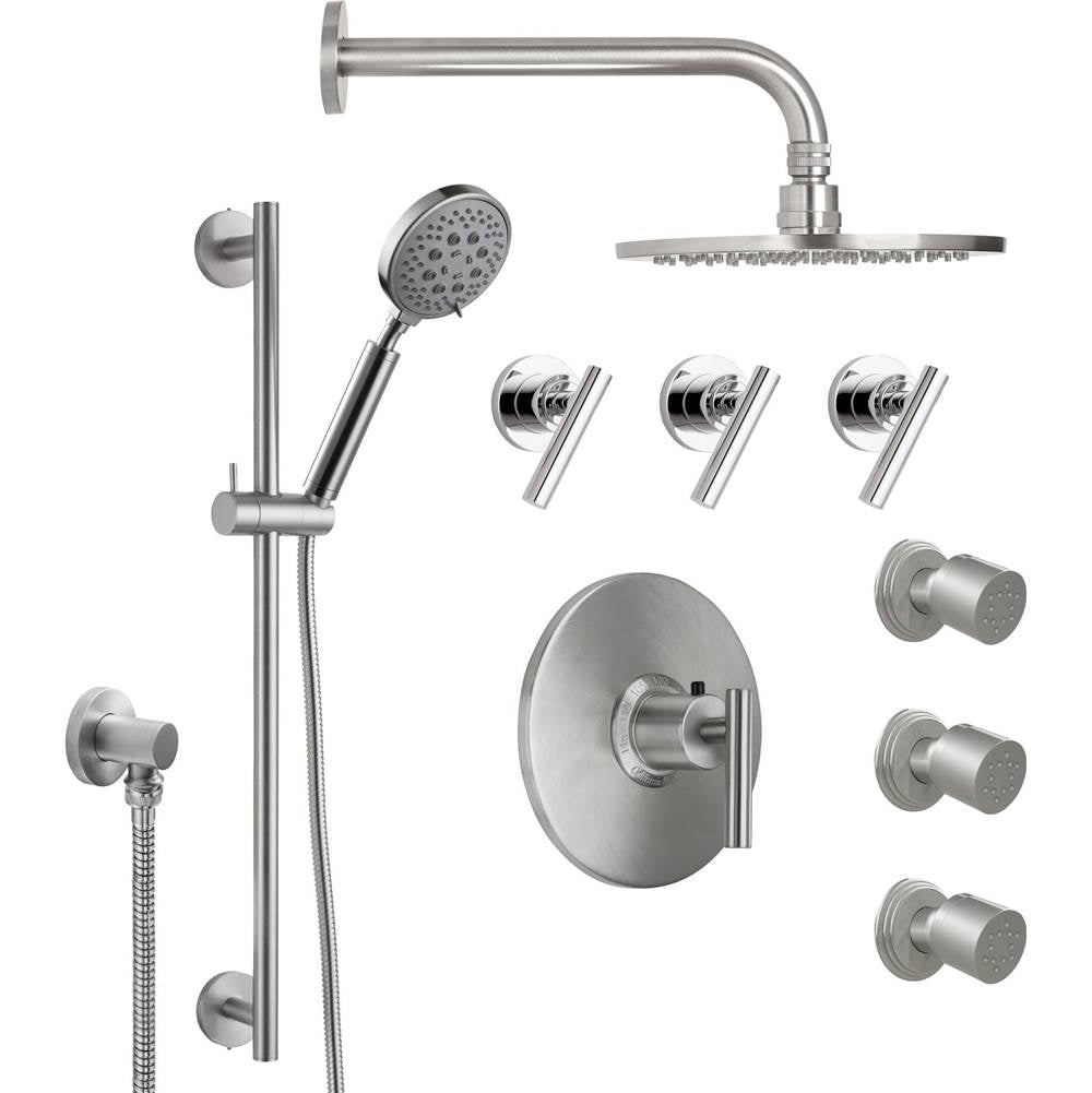 California Faucets - Tiburon StyleTherm 3/4'' Thermostatic Shower System with Body Spray, Handshower on Slide Bar, and Showerhead - Gloss White