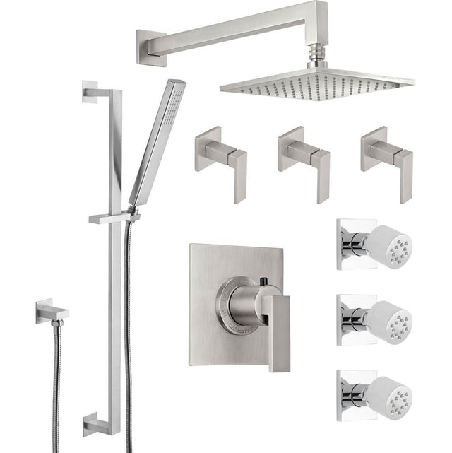 California Faucets - Morro Bay StyleTherm 3/4'' Thermostatic Shower System with Body Spray, Handshower on Slide Bar, and Showerhead - Gloss White