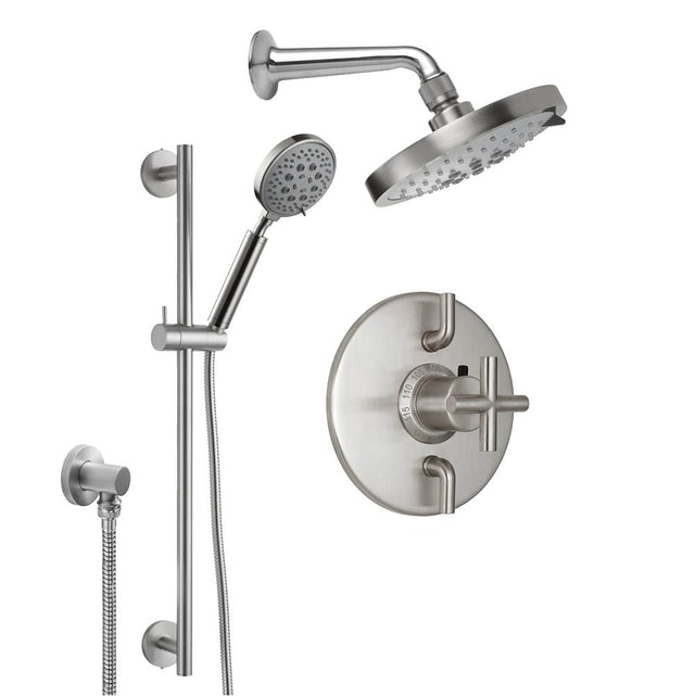 California Faucets - Tiburon Styletherm 1/2'' Thermostatic Shower System with Showerhead and Handshower on Slide Bar - Gloss White