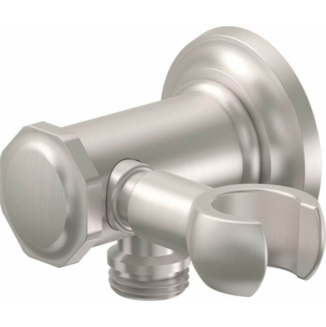 California Faucets - Decorative Supply Elbow with Swivel Handshower Holder - Concave Base & Hex Cap - Gloss White