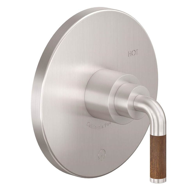 California Faucets - Pressure Balance Trim Only - Teak Handle - Gloss White