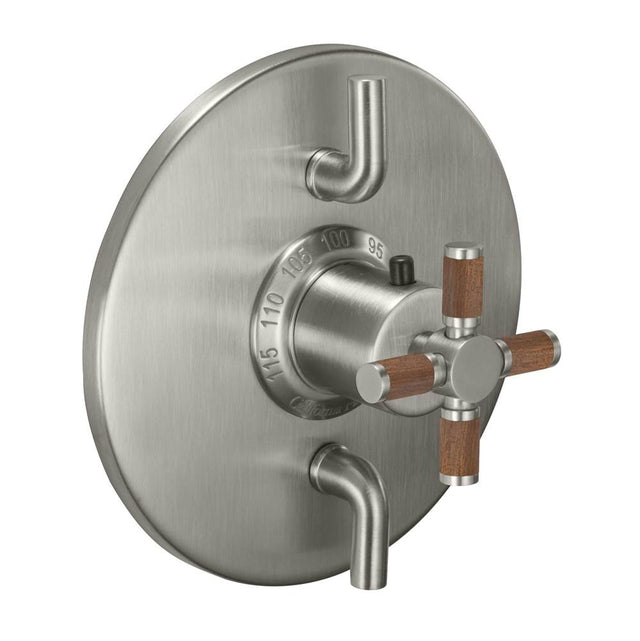 California Faucets - StyleTherm Trim Only with Dual Volume Control - Teak Handle - Gloss White