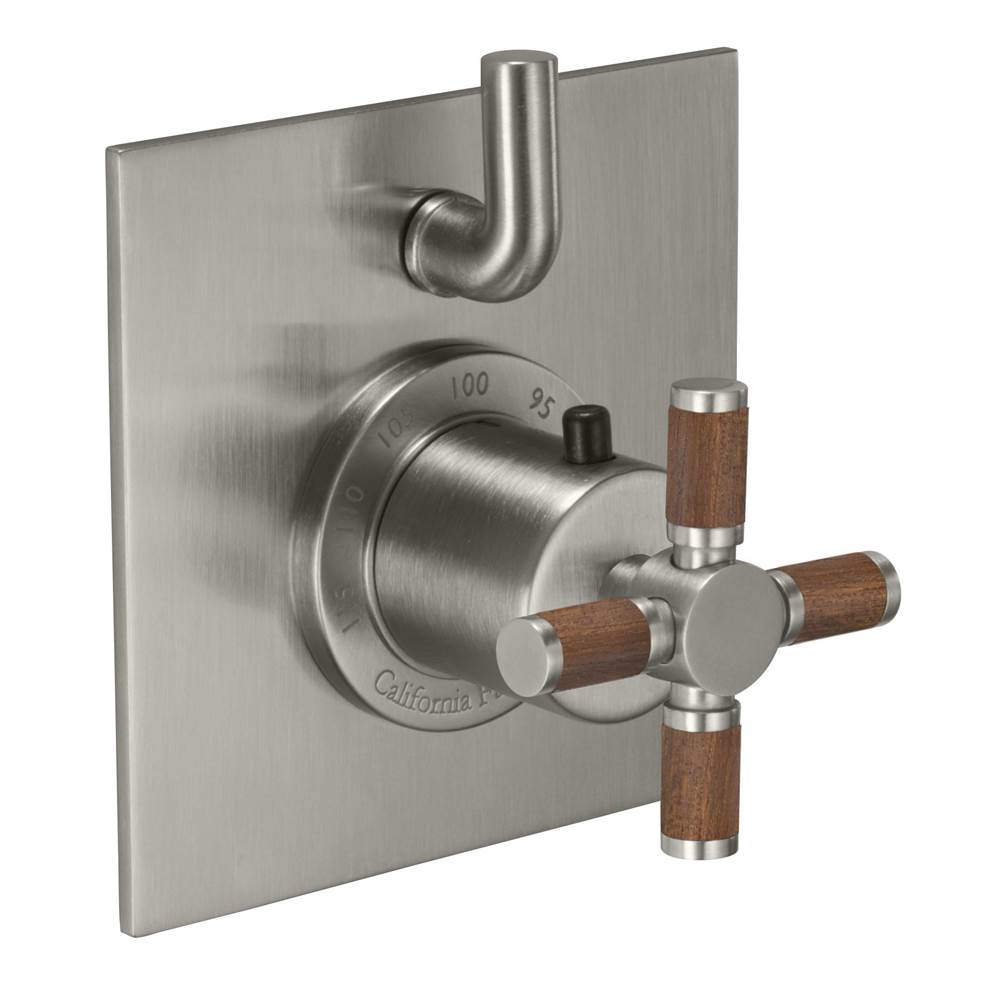 California Faucets - StyleTherm Trim Only with Single Volume Control - Teak Handle - Gloss White