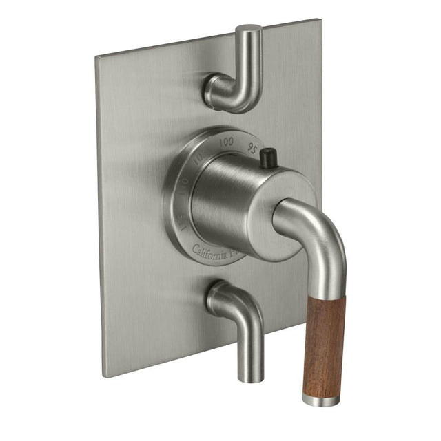 California Faucets - StyleTherm Trim Only with Dual Volume Control - Teak Handle - Gloss White