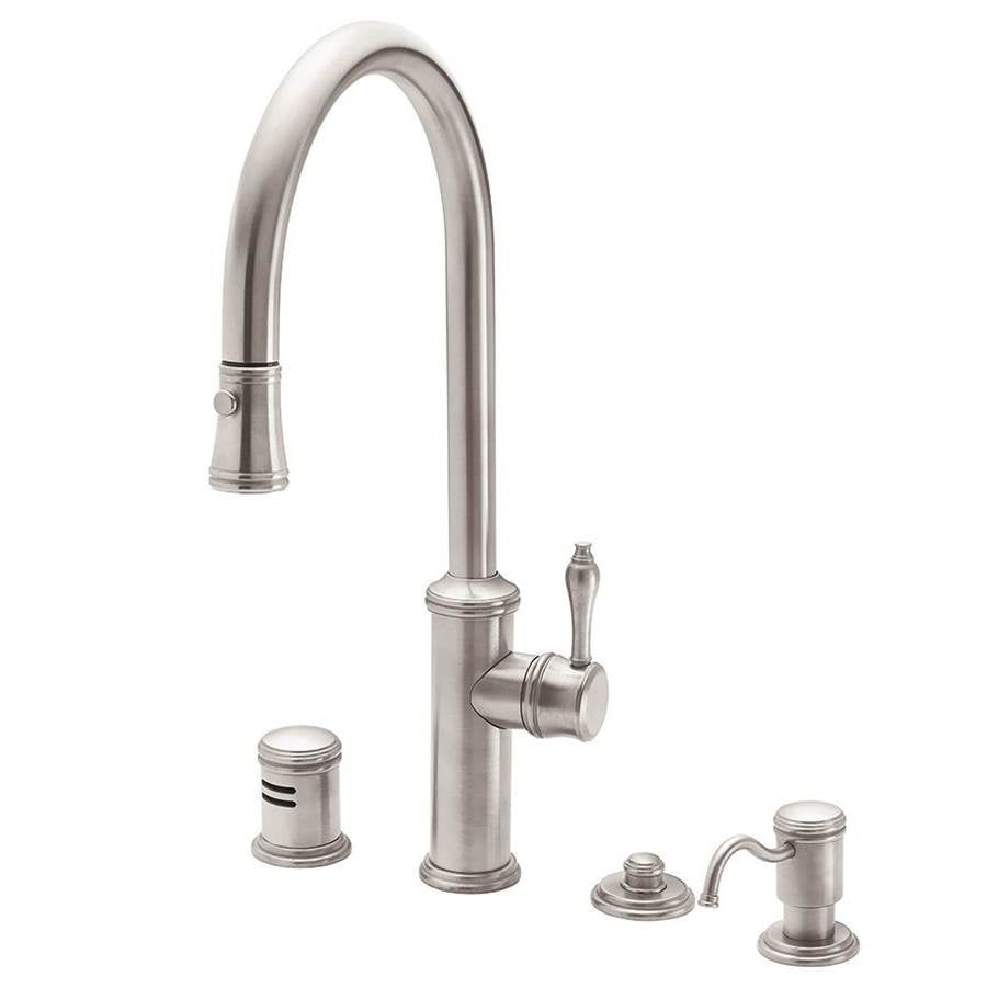 Pull-Down Kitchen Faucet with Button Sprayer  - High Arc Spout
