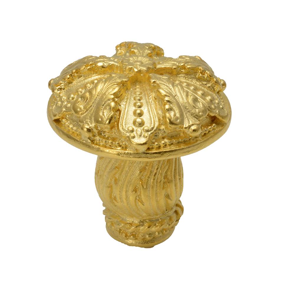 Carpe Diem Hardware - Acanthus Med Knob Renaissance Style With Feather Scroll Foot - Gilded Mercury