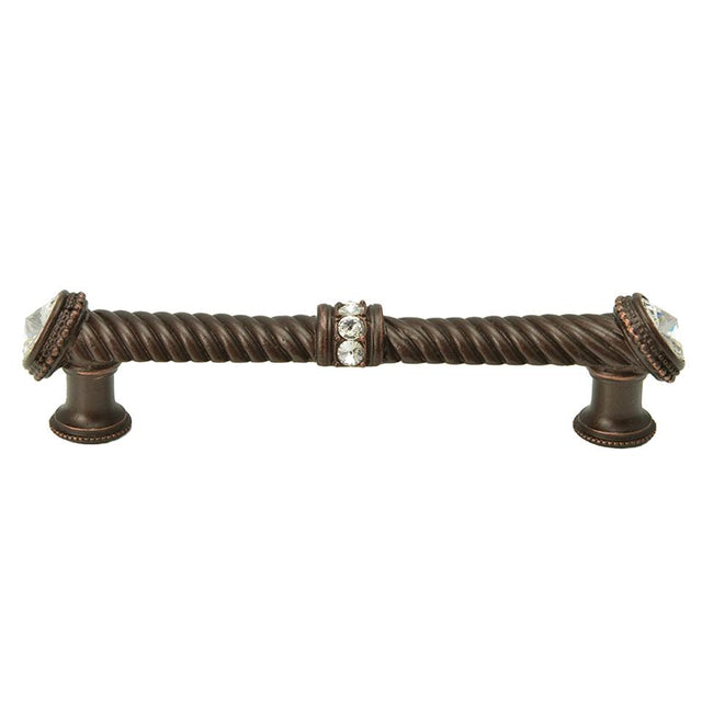 Carpe Diem Hardware - Cache 5'' O.C. Large Pull With End and Center 7 Rivoli Swarovski Clear Crystals - Oil Rubbed Bronze
