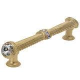 Carpe Diem Hardware - Cache 5'' O.C. Large Pull With End and Center 7 Rivoli Swarovski Clear Crystals In Soft Gold. - Soft Gold