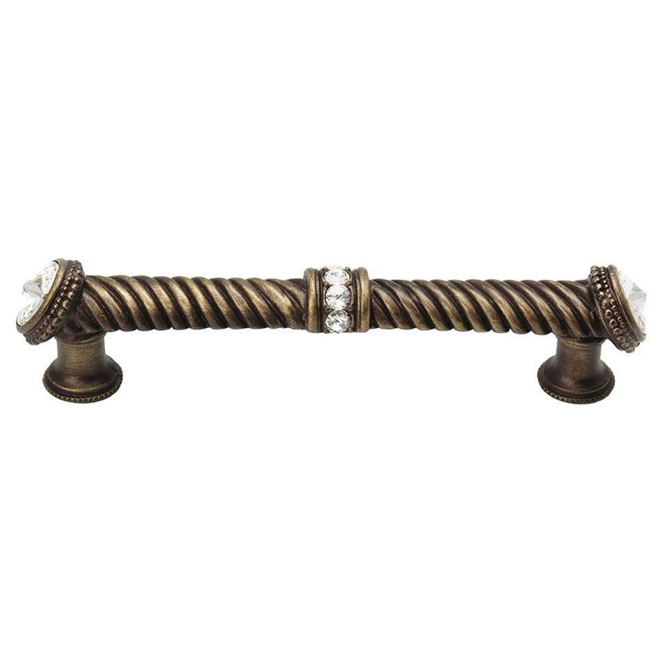 Carpe Diem Hardware - Cache 5'' O.C. Large Pull With End and Center 7 Rivoli Swarovski Clear Crystals In Antique Brass. - Antique Brass